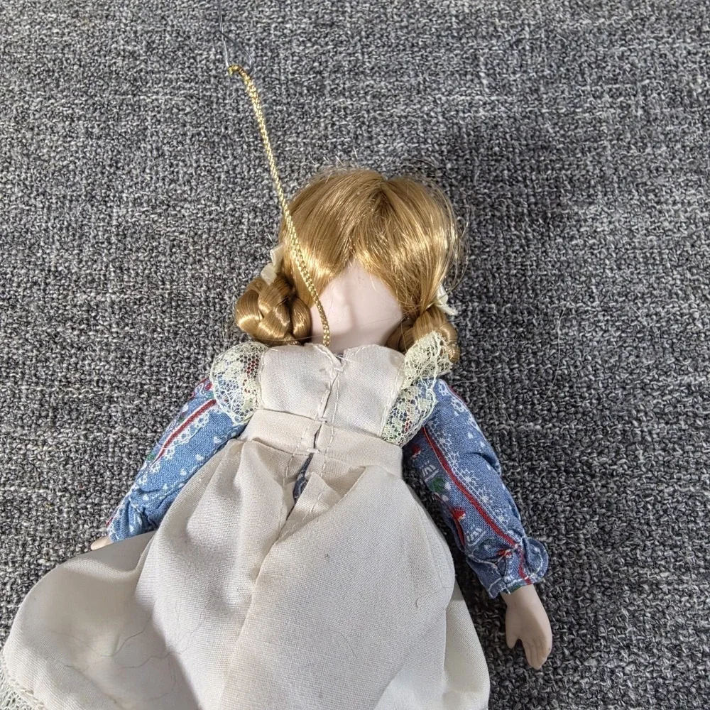 Vintage Pioneer Prairie Bisque Porcelain Doll Christmas Ornament Made in Taiwan